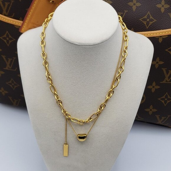 stainless steel Jewelry - Stainless Steel Double Chain Gold Plated Luxury Chain Non-Tarnish Necklace